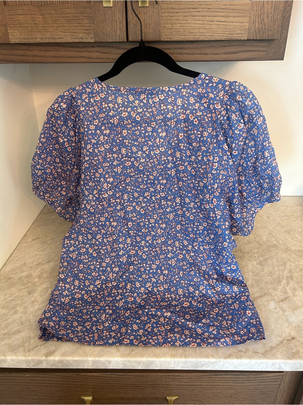 NWT Madewell Blue Floral Puff Sleeve Blouse - Picture 2 of 4